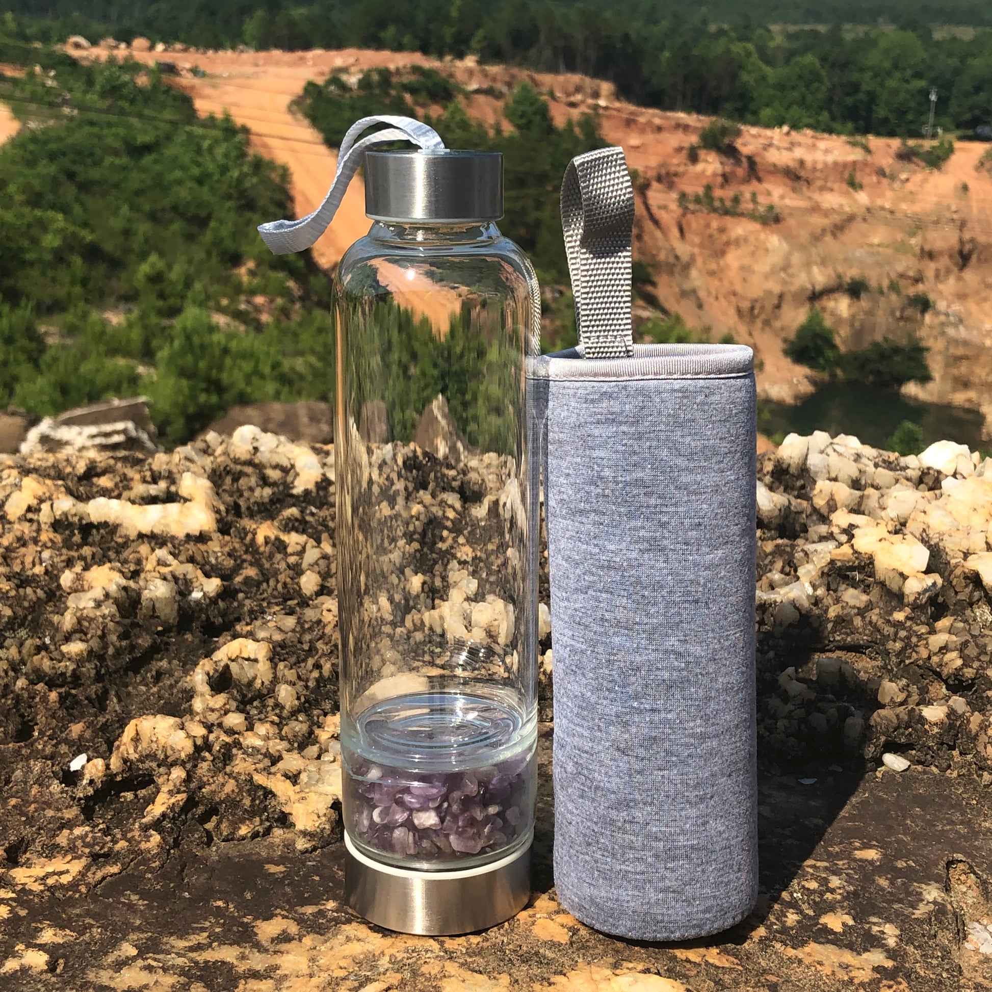 Amethyst Chip Glass Water Bottle