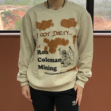 Load image into Gallery viewer, Gold Dirt Graphics And Black Mining Character With Quartz Crystal On Off White Sweat Shirt

