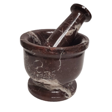 Load image into Gallery viewer, reddish brown carved zebra stone mortar and pestle
