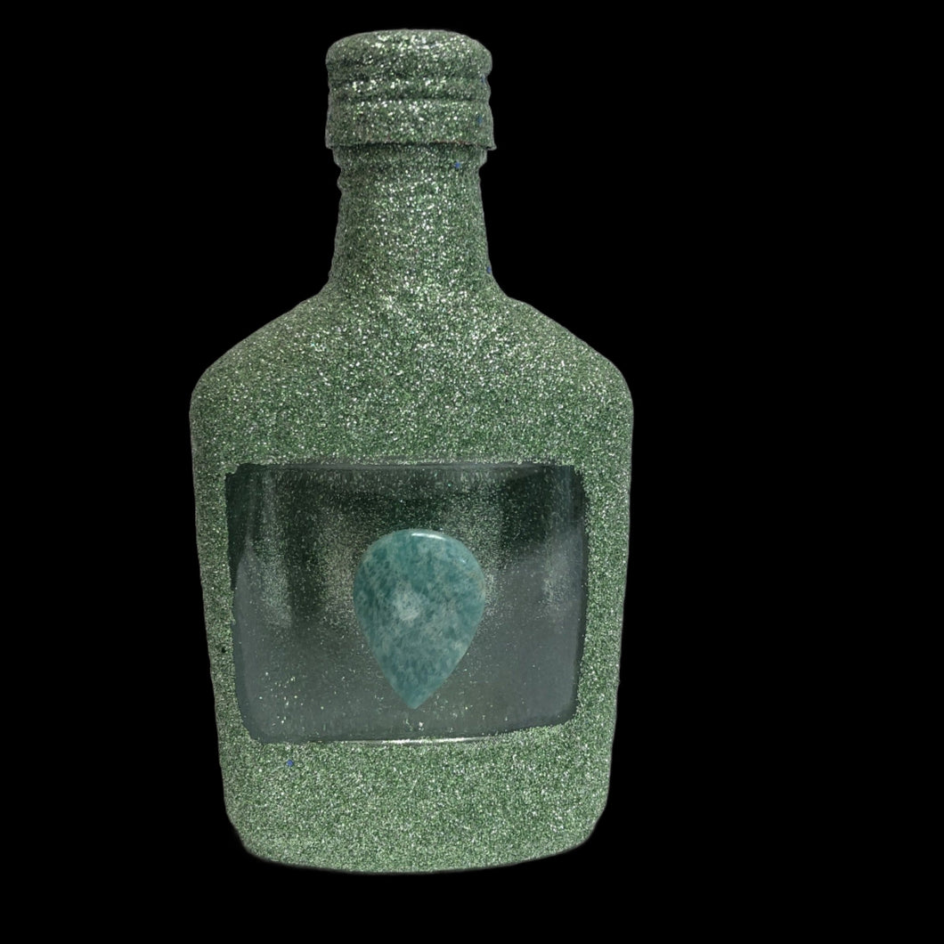 Green Upcycled Bottle With Amazonite Stone Accent