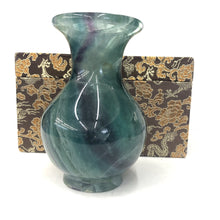 Load image into Gallery viewer, Carved Fluorite Stone Vase Green, Purple, Cream Colors
