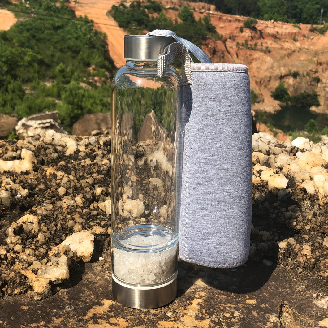 White Quartz Chip Glass Water Bottle