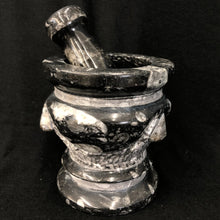 Load image into Gallery viewer, Black Mortar &amp; Pestle Set Carved Fossil
