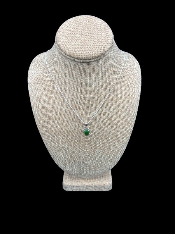 Sterling Silver And Green Jade Pendant Necklace