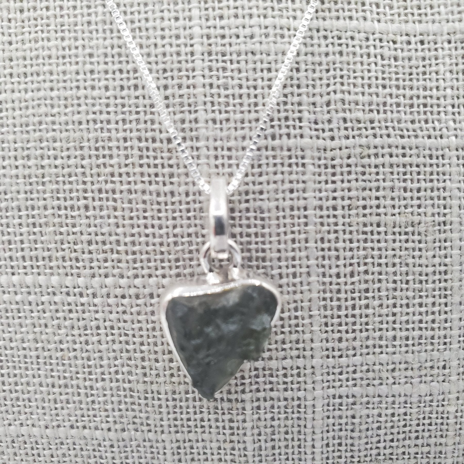 Triangular Moldavite Sterling Pendant Necklace