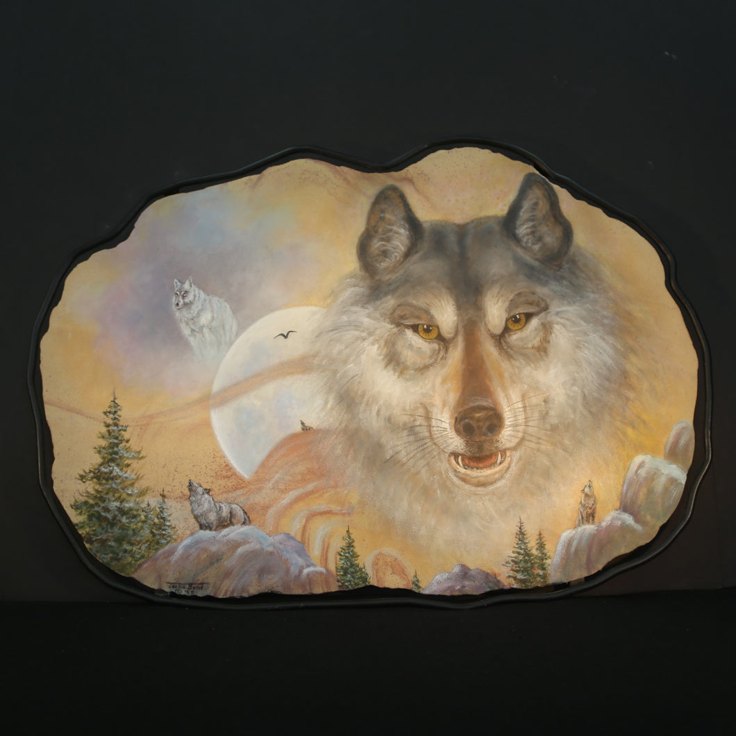 Wolf Sandstone Painting Black Wire Frame